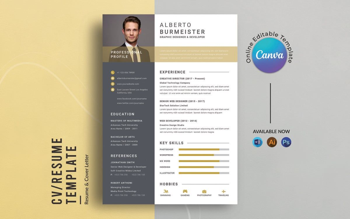 Professional Editable Resume Template Canva Amp Word 359335 Original