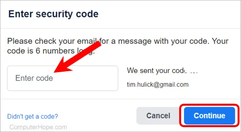Facebook Enter Security Code