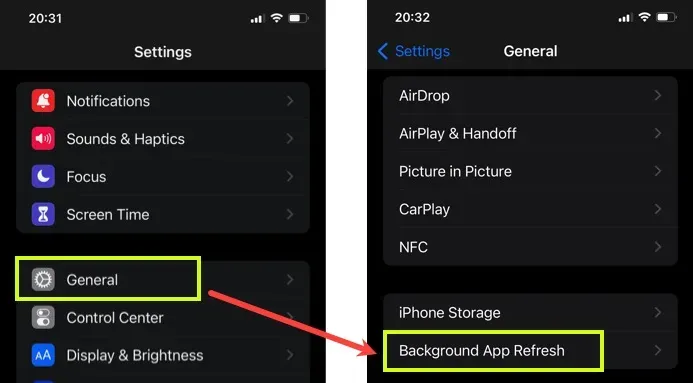 Background App Refresh Settings in I Phone