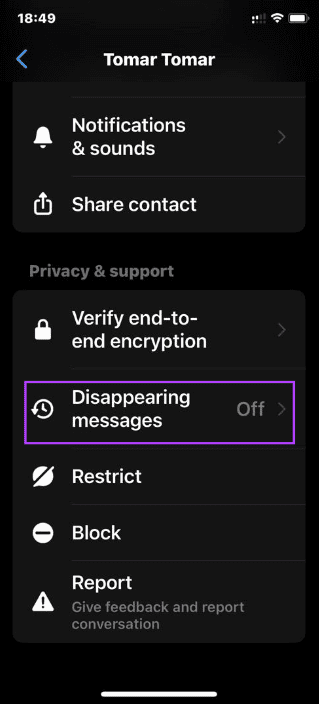 Select Disappearing Messages