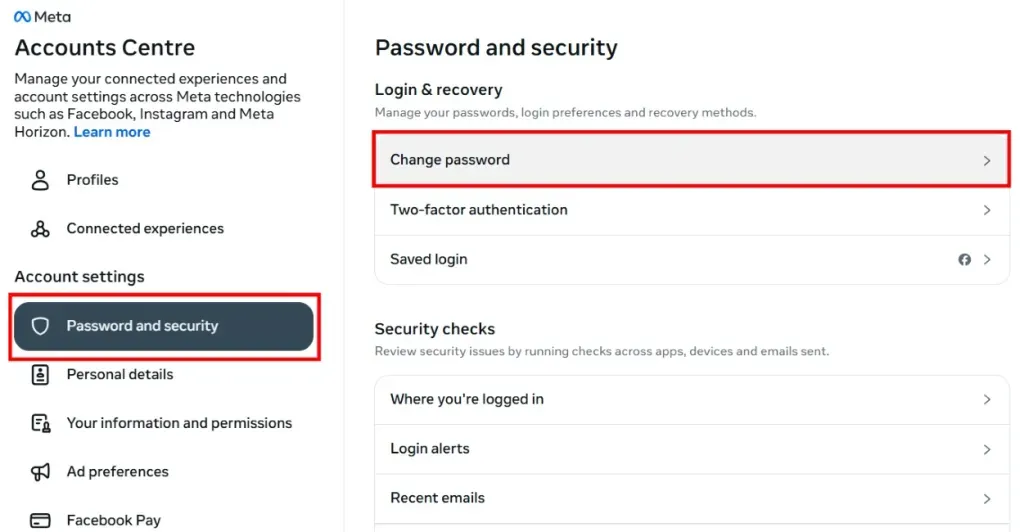 Pick Chsange Password Option in Meta Center