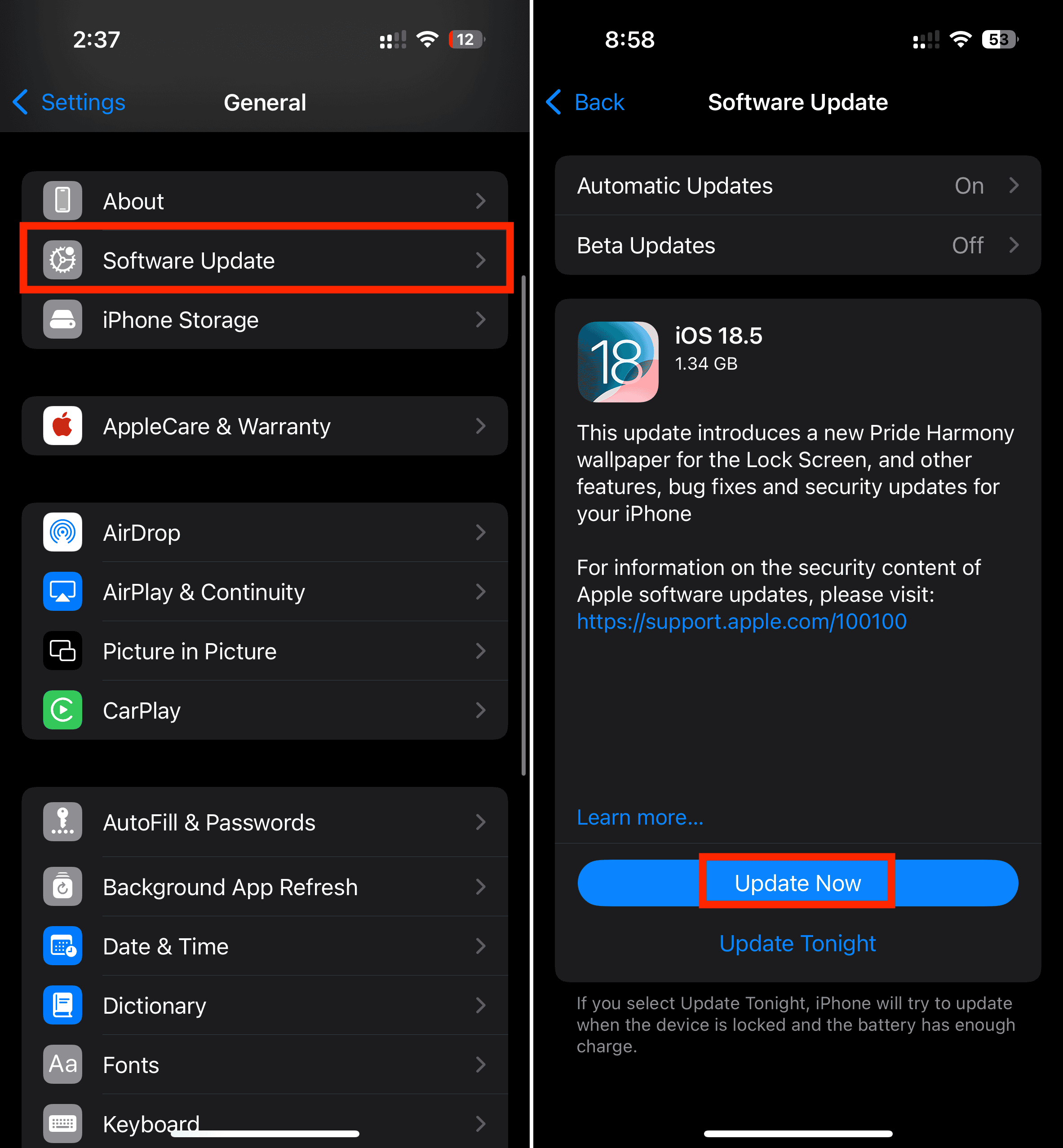 Update to I Os 18.5
