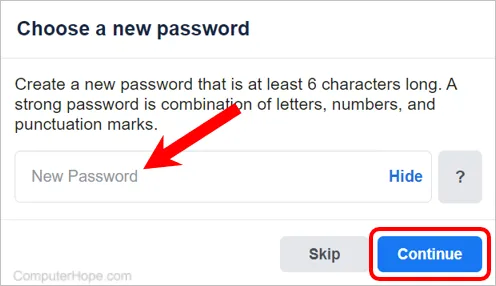 Facebook Choose New Password