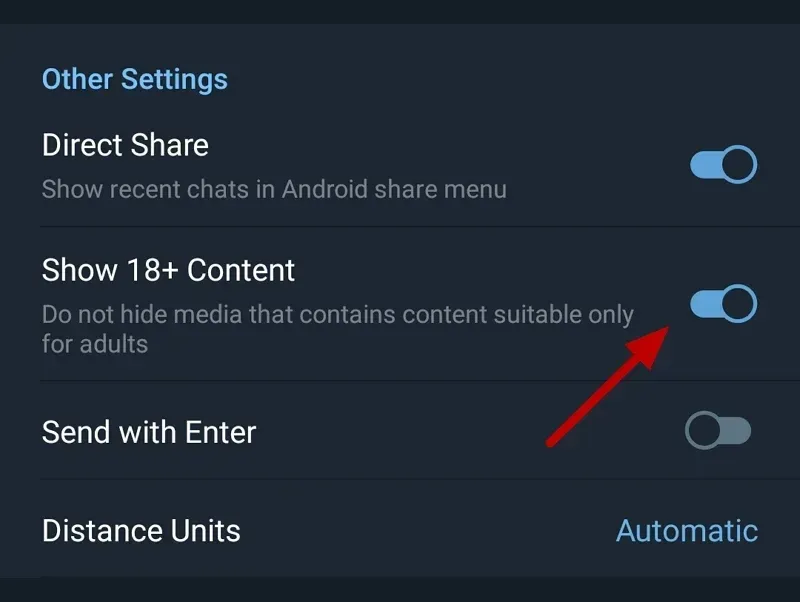 Enable Sensitive Content on Telegram on Android