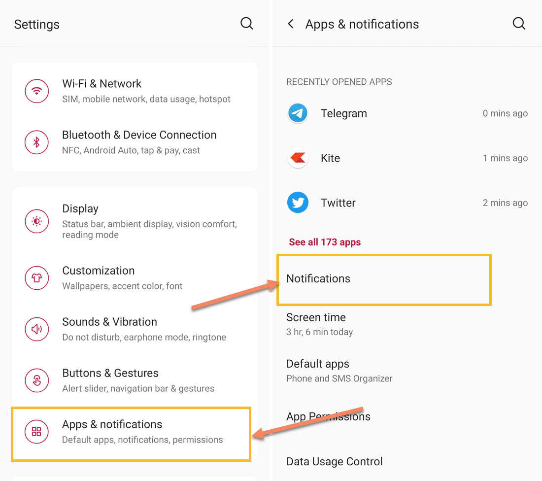 Android Apps and Notifications Settings