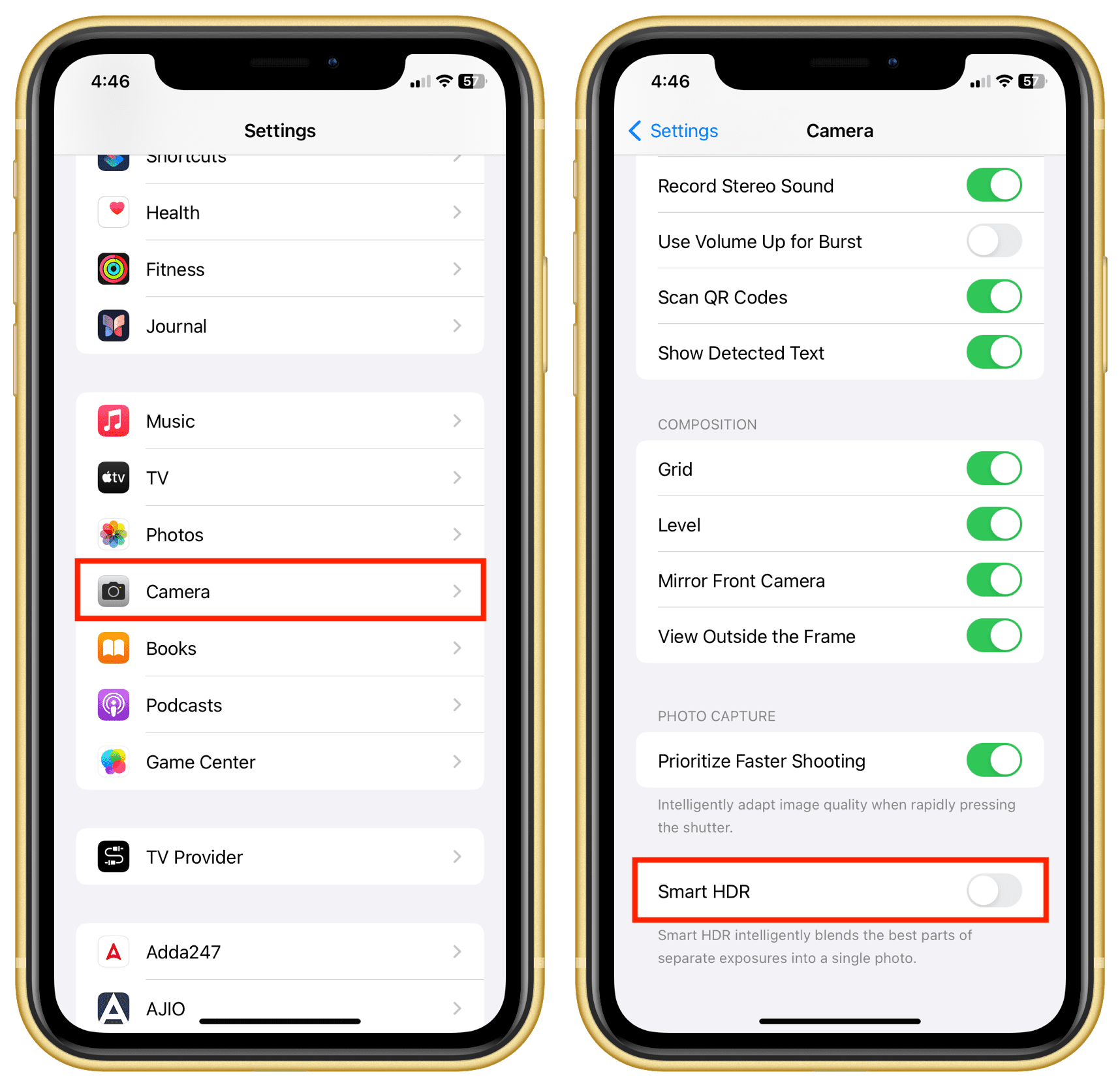 Turn off Smart Hdr on I Phone