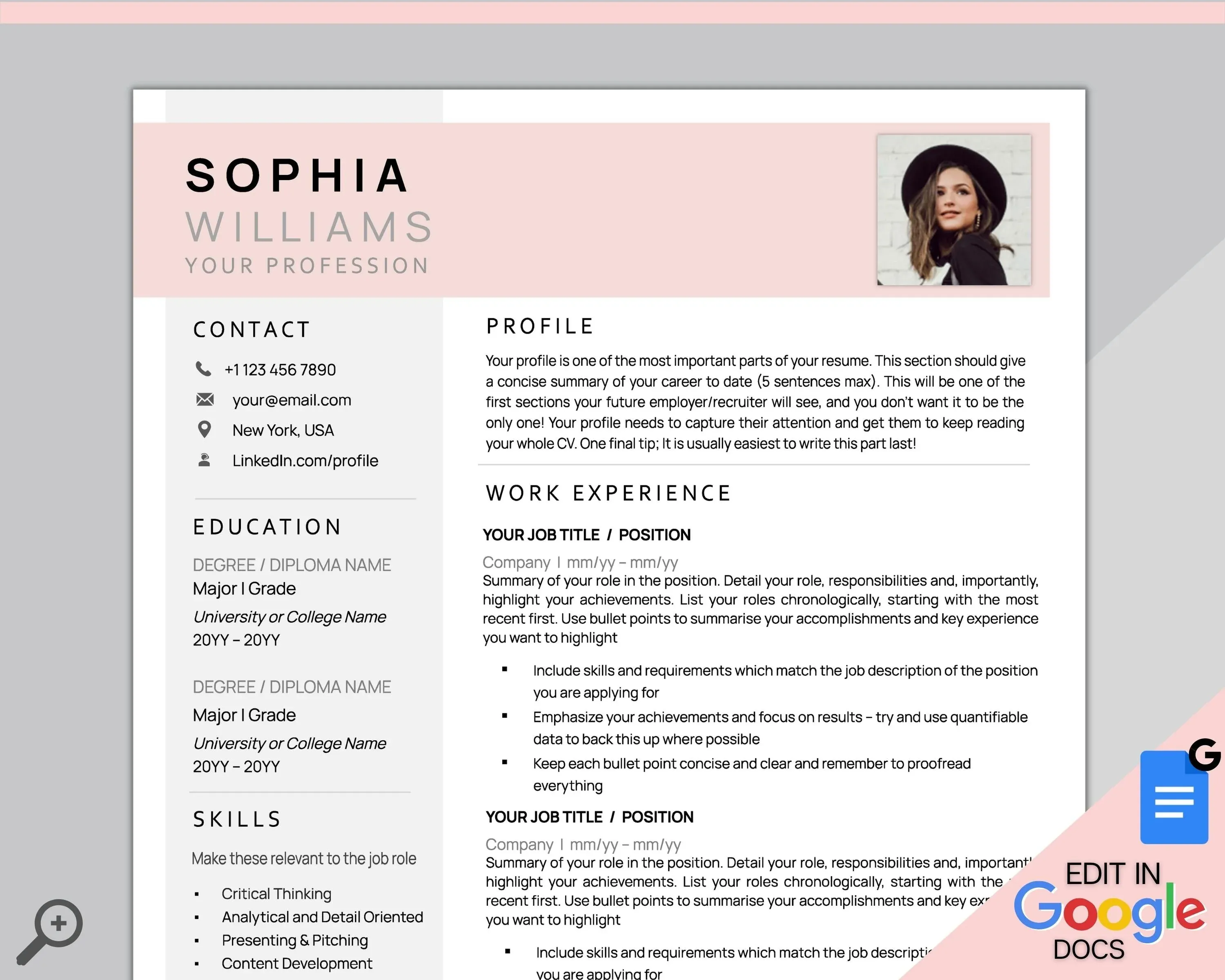 Google Docs Resume Template  CV Template Free  Creative Resume Template  Minimalist Executive  Resume Template Bundle  Curriculum Vitae Style 4