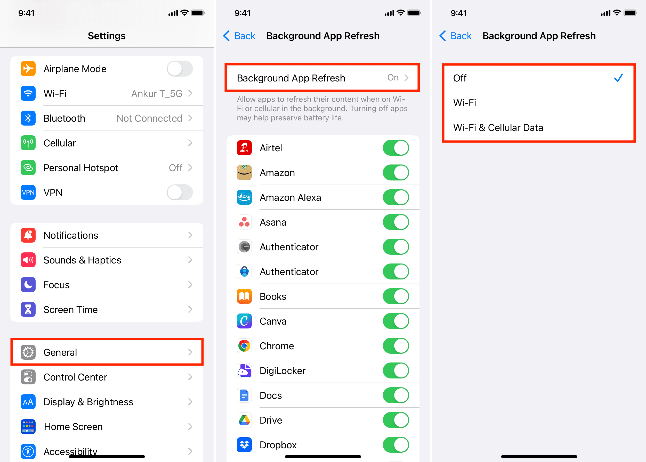 Turn off Background App Refresh on I Phone