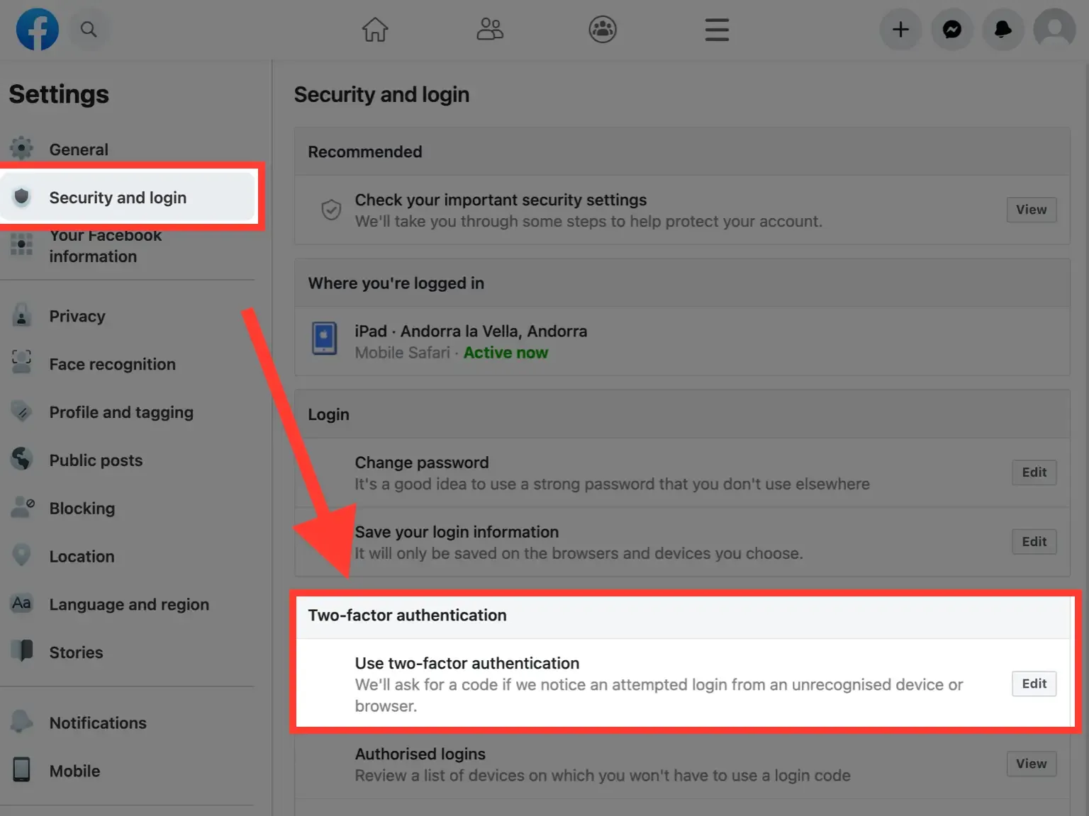 Facebook Two Factor Authentication