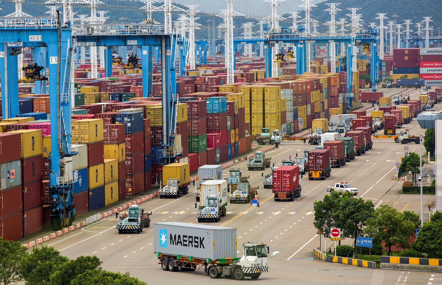 Lines of Trucks Are Seen at a Container Terminal at Ningbo Zhoushan Port in Zhejiang Province August 15 2021. Cnsphoto Via Rtrs