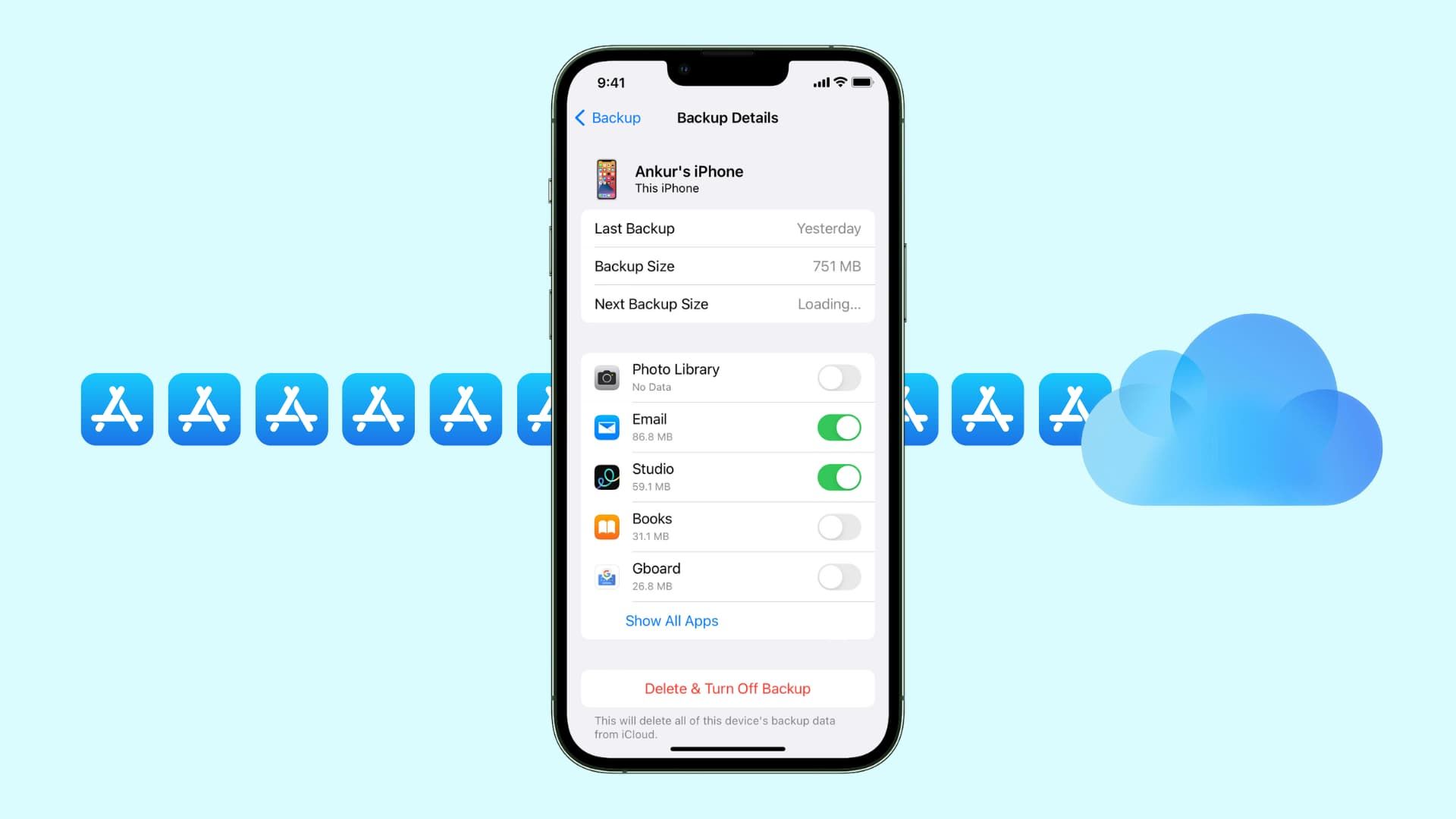 Select Apps to Back up I Cloud