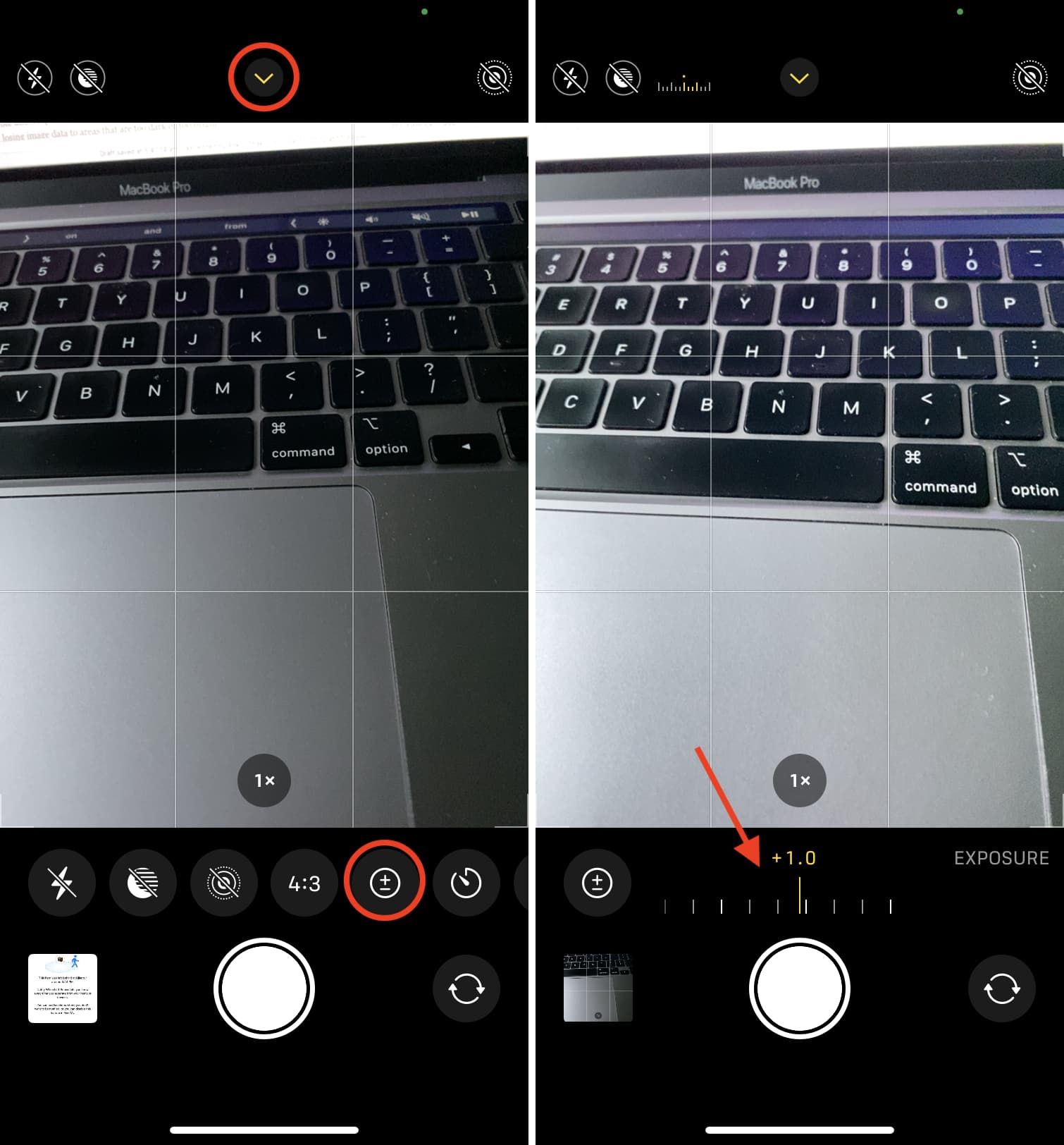 Exposure Button in I Phone Camera App